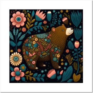 Beautiful Big Bear Bustling Amongst Blooms and Blossoms Posters and Art